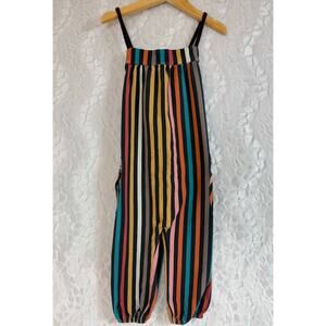 Rags to Raches Earthy Rainbow Stripe Charcoal Gray Pull On Stretchy Romper 2T